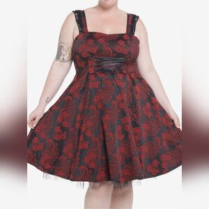 Black & Red Brocade Lace Trim Dress Plus Size 2X NWT